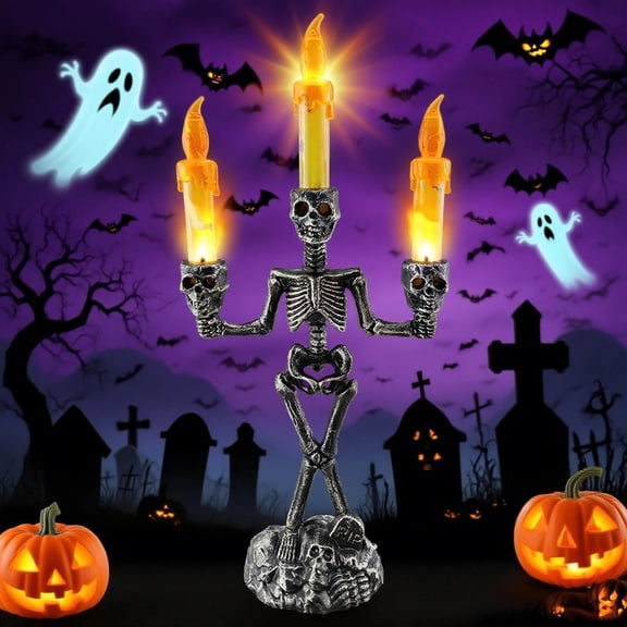 U.S Decorative Home Plastic Halloween Skeleton Candelabra LED Light Up Candle Holder