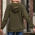 thumbnail image 4 of Sudadera con capucha plisada de manga larga con cuello redondo y bolsillo con cordón para mujer OD Green XL, 4 of 6