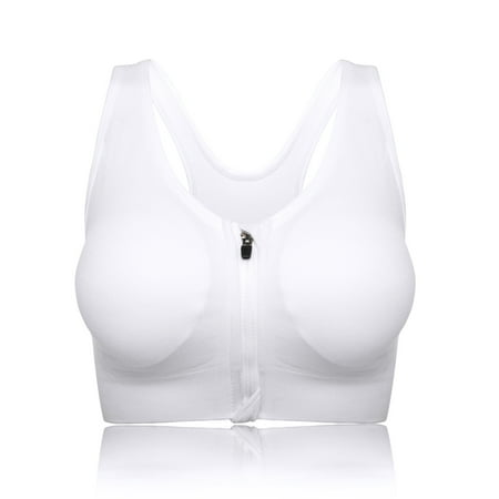 

Women s Zipper Front Closure Sports Bra Seamless Wirefree Zipper Padded Workout Gym Yoga Bras White 2XL