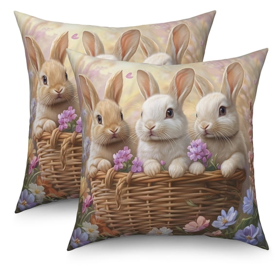 Easter Rabbit Throw Pillow Covers 18x18 Set of 2,Cute Bunny Spring Floral Pillowcases for Sofa Couch Living Room