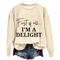 thumbnail image 6 of VISALY Pullover Crewneck Sweatshirt Graphic Sweatshirts Sweatshirt for Women Funny Letter Shirts Long Sleeve Pullover Fleece Sweaters Casual Sweaters Women's Pullovers Solid Sweatshirt Beige L, 6 of 6