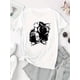 thumbnail image 2 of Camiseta gráfica informal para mujer: manga corta, algodón suave, cuello redondo, lavable a máquina, blanca con estampado de retrato en negro, cómoda camiseta de verano para uso informal, camisetas pa, 2 of 7