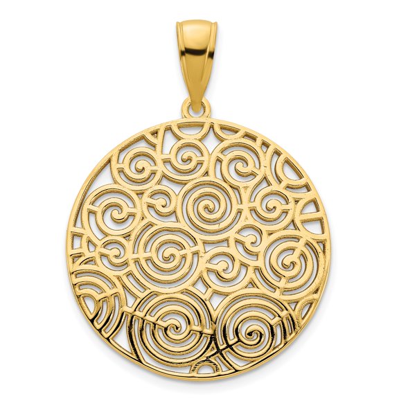 14k Yellow Gold Openwork Filigree Swirl Medallion Pendant Charm for Women