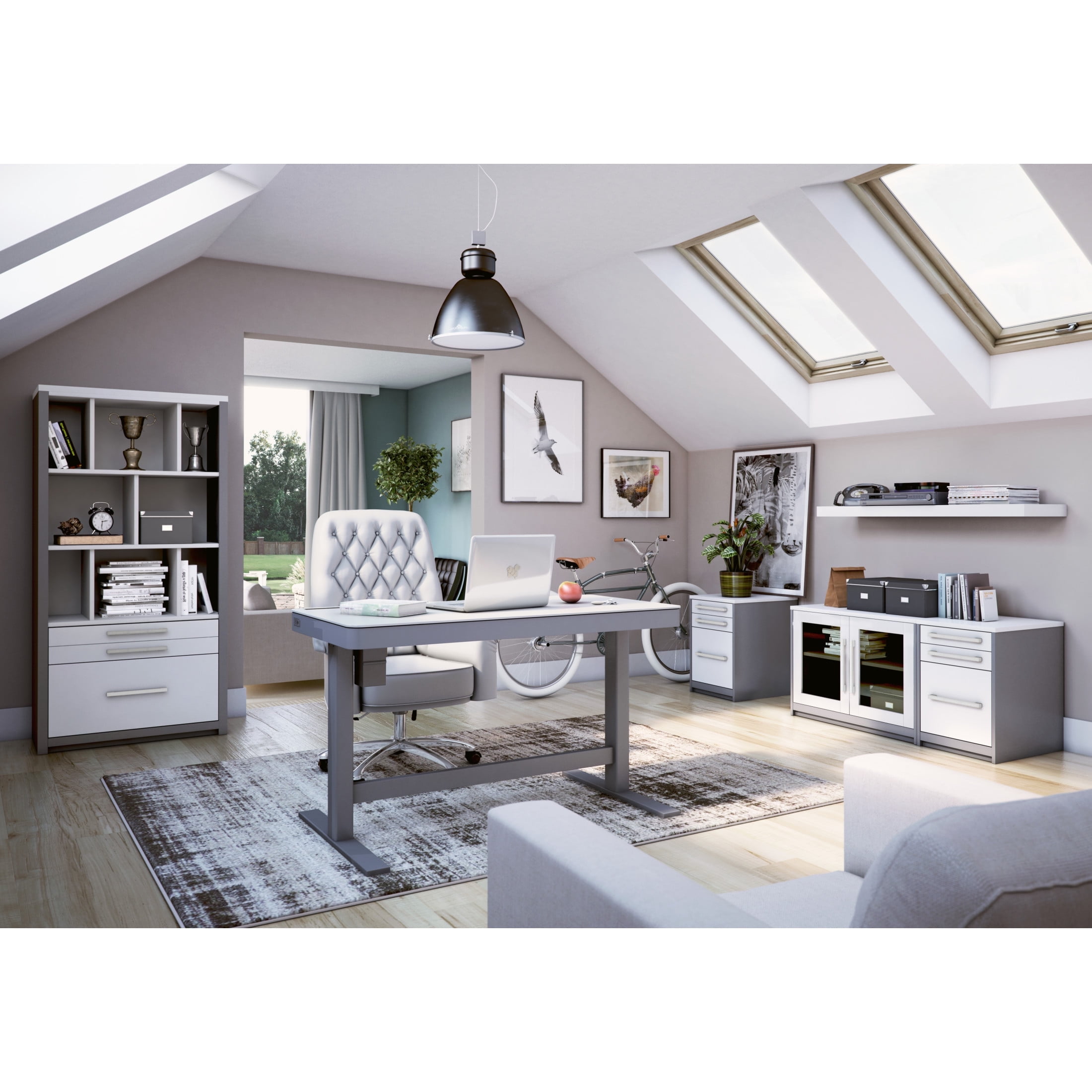 Twin Star Home 47" Ashford™ Adjustable Height Desk, Light Silver
