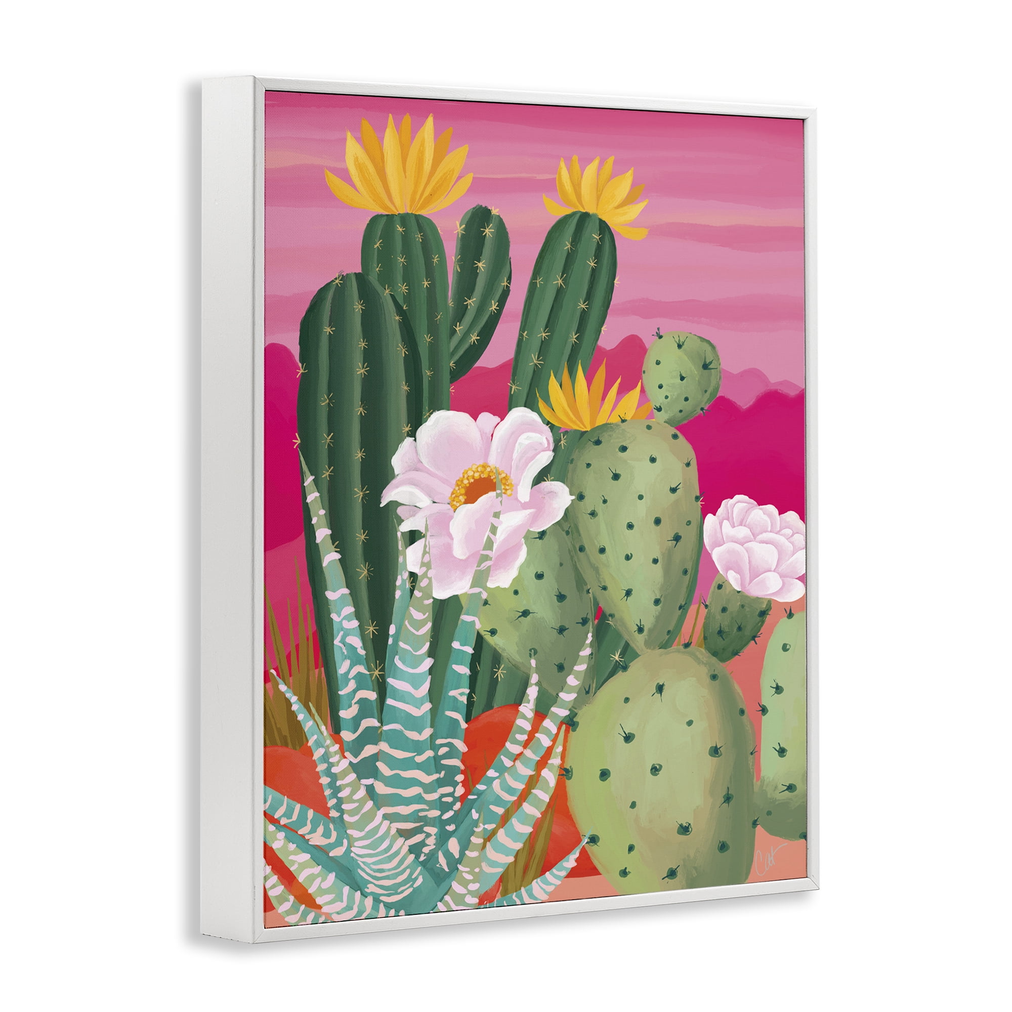 Stupell Industries Sunset Cactus Plants White Framed Giclee Art, design by Cat Thurman Designs