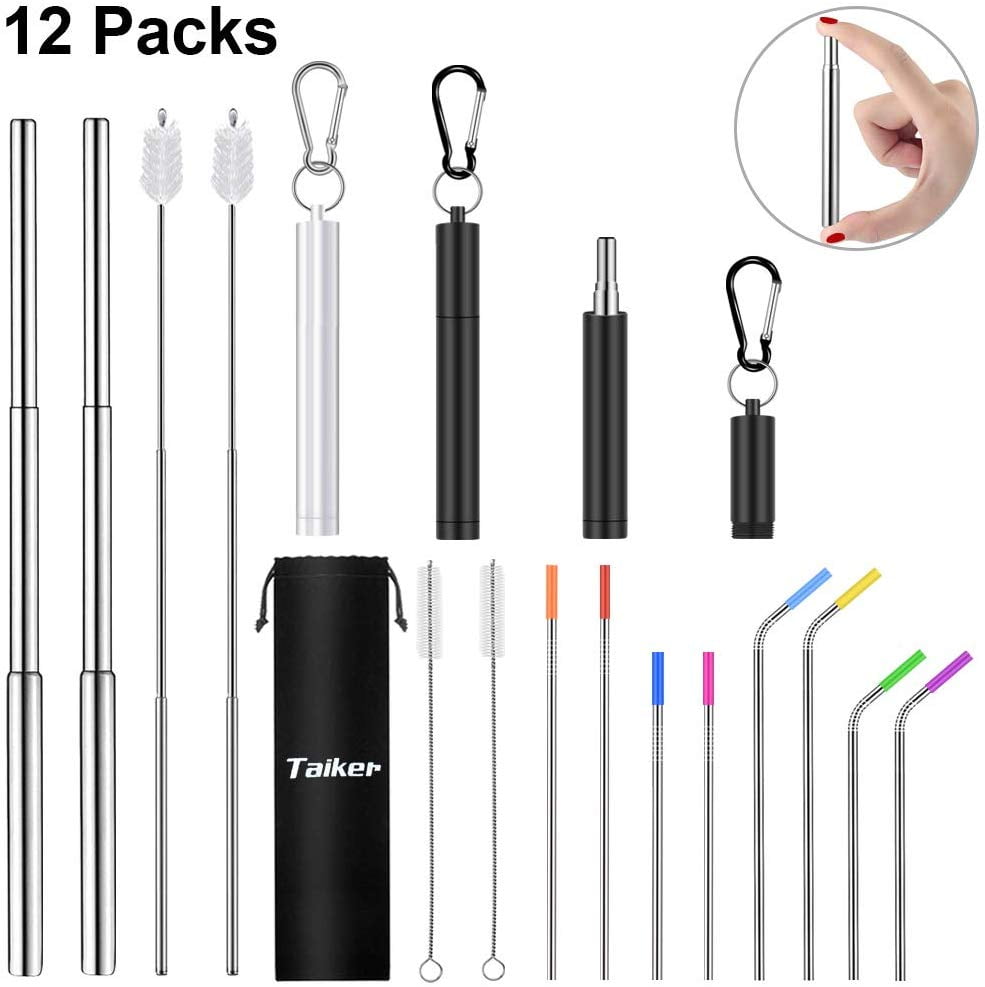 TAIKER Telescopic Reusable Straws, [Upgraded] Portable Stainless Steel Straws Collapsible ...
