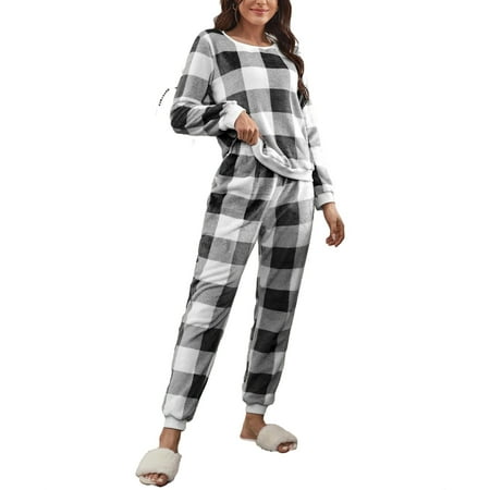 

Casual Round Neck Pant Sets Long Sleeve Black and White Womens Pajama Sets (Women s)