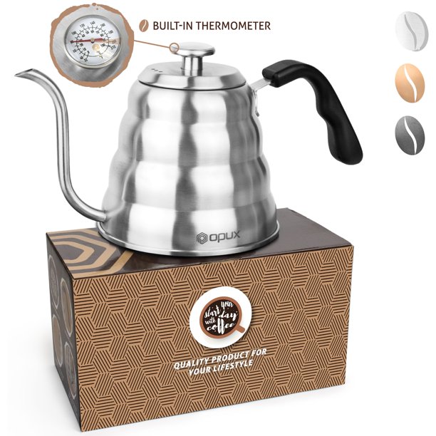 OPUX Gooseneck Pour Over Coffee Kettle with Thermometer Stainless