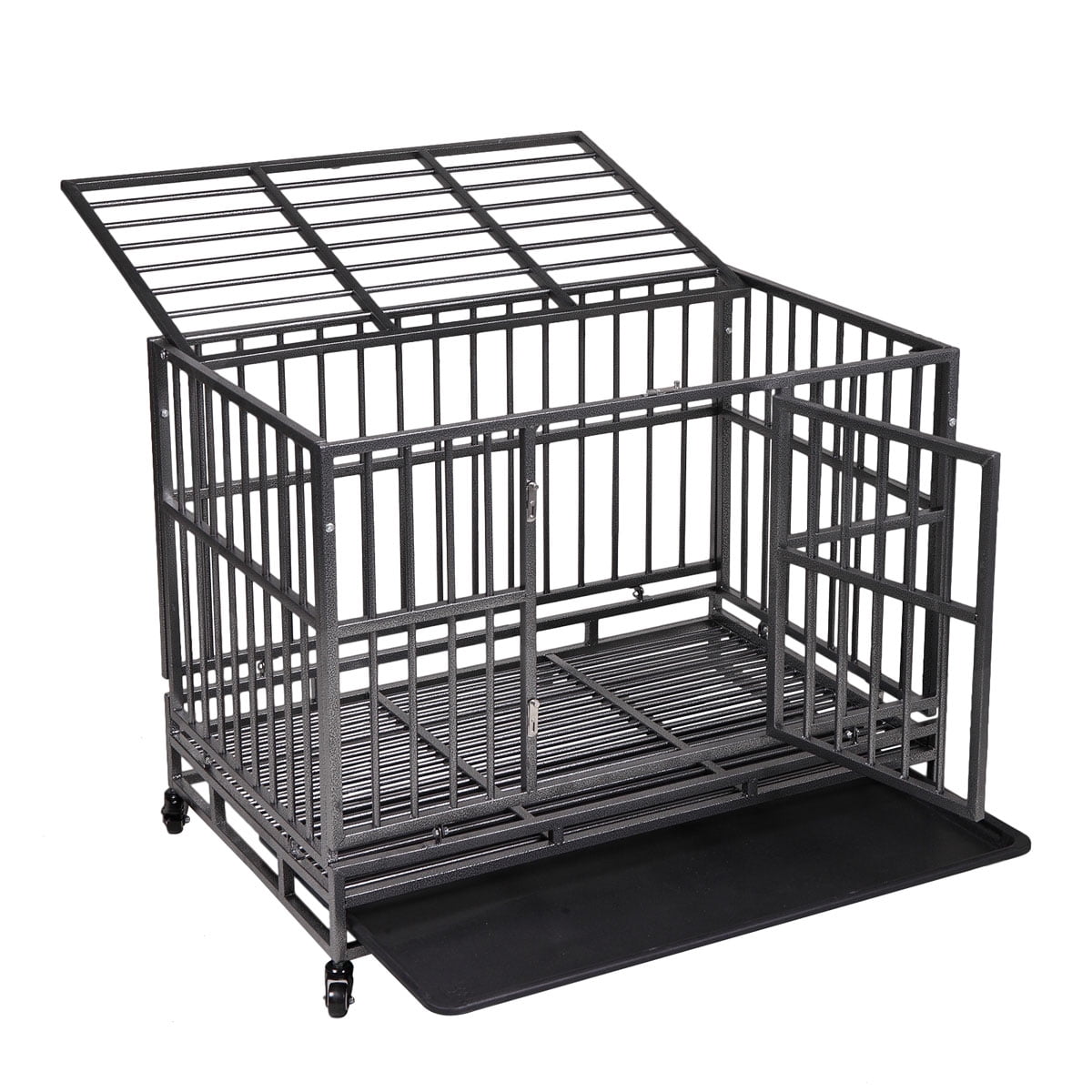 Veryke 37" Dog Crate, Heavy Duty Large Pet Dog Kennel for Small / Large Dogs, Metal Pet Playpen Dog Cage w/ Tray Wheels, Black, Flat Roof Veryke 37" Dog Crate, Heavy Duty Large Pet Dog Kennel for Small / Large Dogs, Metal Pet Playpen Dog Cage w/ Tray Wheels, Black, Flat Roof