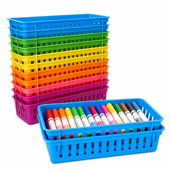 Colorful Pencil Holder for Classroom, 12 Pack Plastic Pen Baskets, Desk Organizer, Teacher Supplies