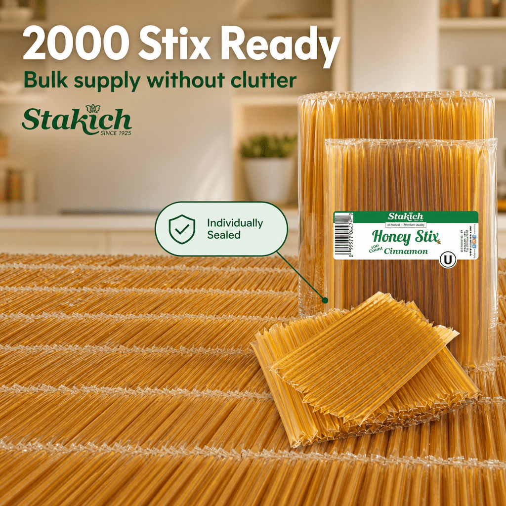 Stakich Cinnamon Grade A Honey Stix - Case of 2,000