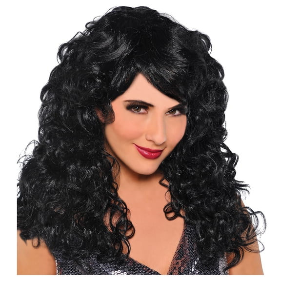 Fabulous Wig Long Curls Black Fancy Dress Up Halloween Adult Costume Accessory