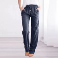 thumbnail image 1 of New solid color Spring And Summer Women's Cotton Linen Drawstring Loose Wide-Leg Pocket Pants Hot Sale Long Trousers, 1 of 5
