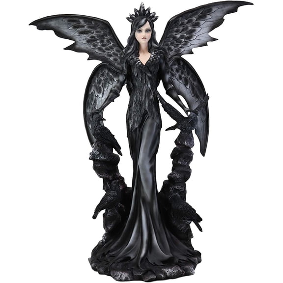 Large Gothic Crow Raven Fey Fairy Queen Maleficent With Crown Statue 24"H Decor