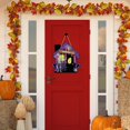 thumbnail image 2 of Halloween Tree Decoration, Classic Halloween Door Hanging with Ghost Skull and Pumpkin | Wooden vehicle shaped house, wooden decoration for front door, 2 of 5