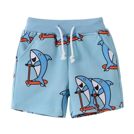 NOLDARES Baby Boys Shorts Boy Shorts | Cotton Knit Pull-On with Adjustable Drawstring Waist & Pockets Summer Playwear(A12-Sky Blue 5-6 Years)