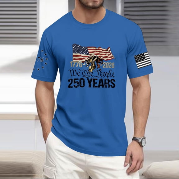 Hogleaql Mens Usa Flag Graphic Tshirt Crew Neck American Flag Short Sleeve Tee Patriotic Casual Independence Day Loose Shirts Blue 3XL