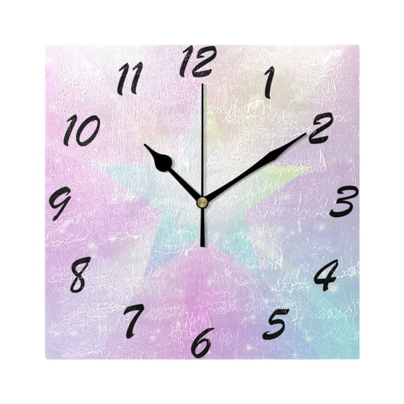 Square Wall Clock Silent Non-Ticking Battery Operated Retro 7.78" Clock for Bedroom Living Room Decor Rainbow Gradient Stars