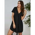 thumbnail image 3 of Women Solid V Neck Loose Nightgowns Short Sleeve Sleepwear Loungewear Sleep Dress S-XXL, 3 of 4
