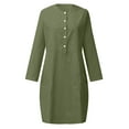 thumbnail image 5 of Busydd Dresses for Women M-3XL Trendy Round Neck Button Summer Dress Solid Color Long Sleeve Spring Dresses Casual Comfy Mini Dress with Pockets, 5 of 5
