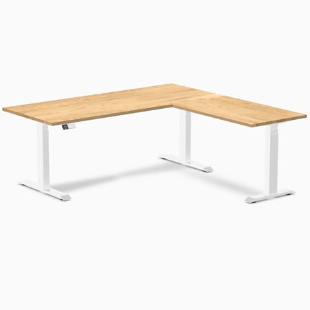 Desky Hardwood L-Shape Sit Stand Desk - White Oak / 72 X 30 X 70 X 24 Inches / White