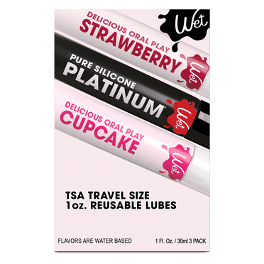 Wet Long Lasting Lubricants Variety Pack, Silicone & Water-Based Lube Flavors, 1 oz, 3-Pack