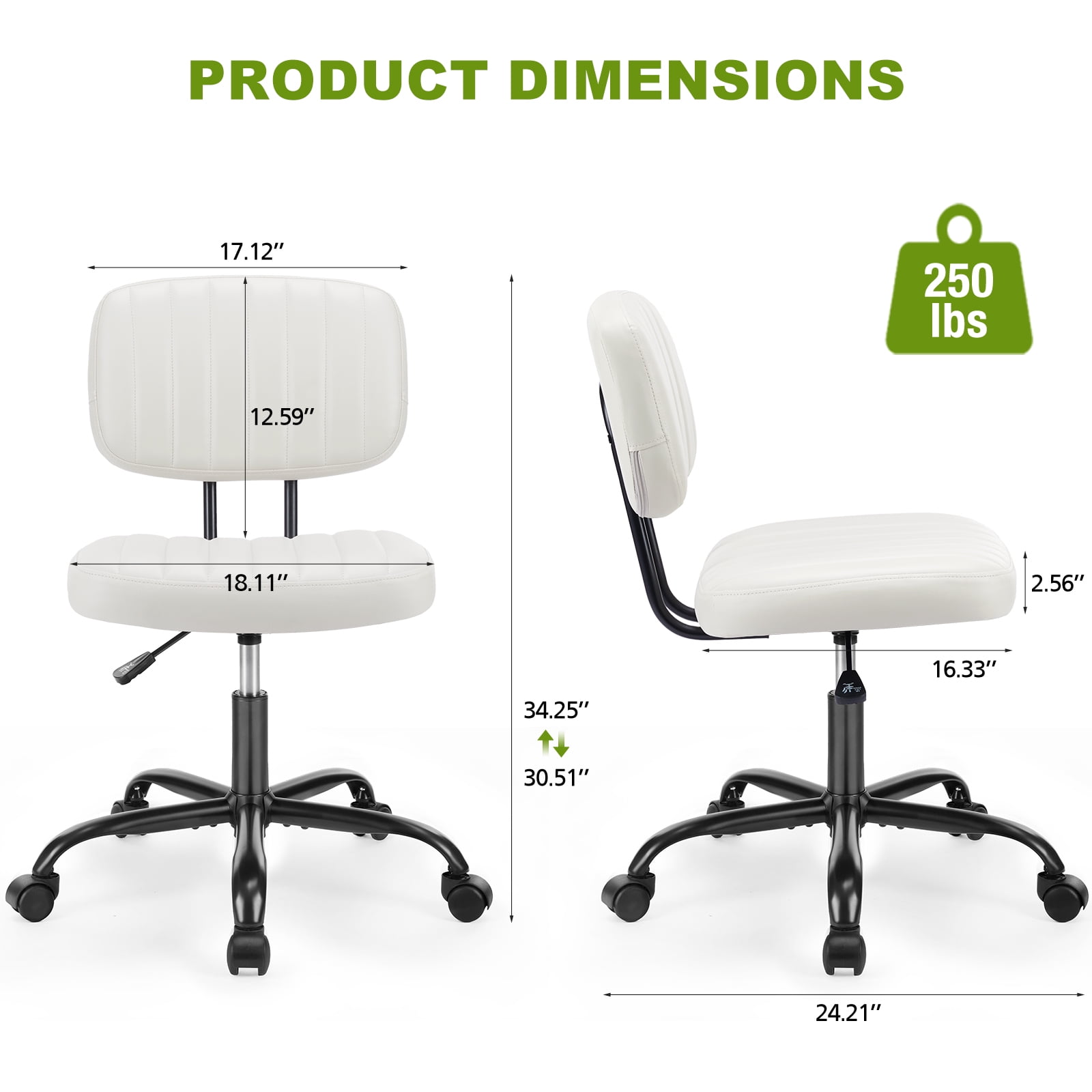JOINSUN Indoor Home Office Chair Low Back Height Adjustment Vanity Desk Chair, White