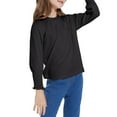 thumbnail image 5 of Kids Shirts Girls Tops Pleated Trim Long Sleeve Top Casual Crew Neck Pullover Tees Solid Color Blouse Shirt, 5 of 8