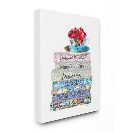 - The Stupell Home Decor Collection Floral Book Stack Tea Cup XXL Stretched Canvas Wall Art, 30 x 1.5 x 40