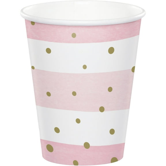 Club Pack of 96 Pink and Gold Disposable Paper Drinking Party Tumbler Cups 9 oz.