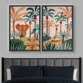 thumbnail image 2 of IDEA4WALL Framed Canvas Print Wall Art Set Elephant & Giraffe in Tropical Jungle Safari Digital Art Decorative Bohemian Colorful Chic Artwork for Living Room, Bedroom, Office - 16"x24"x2 Black, 2 of 5