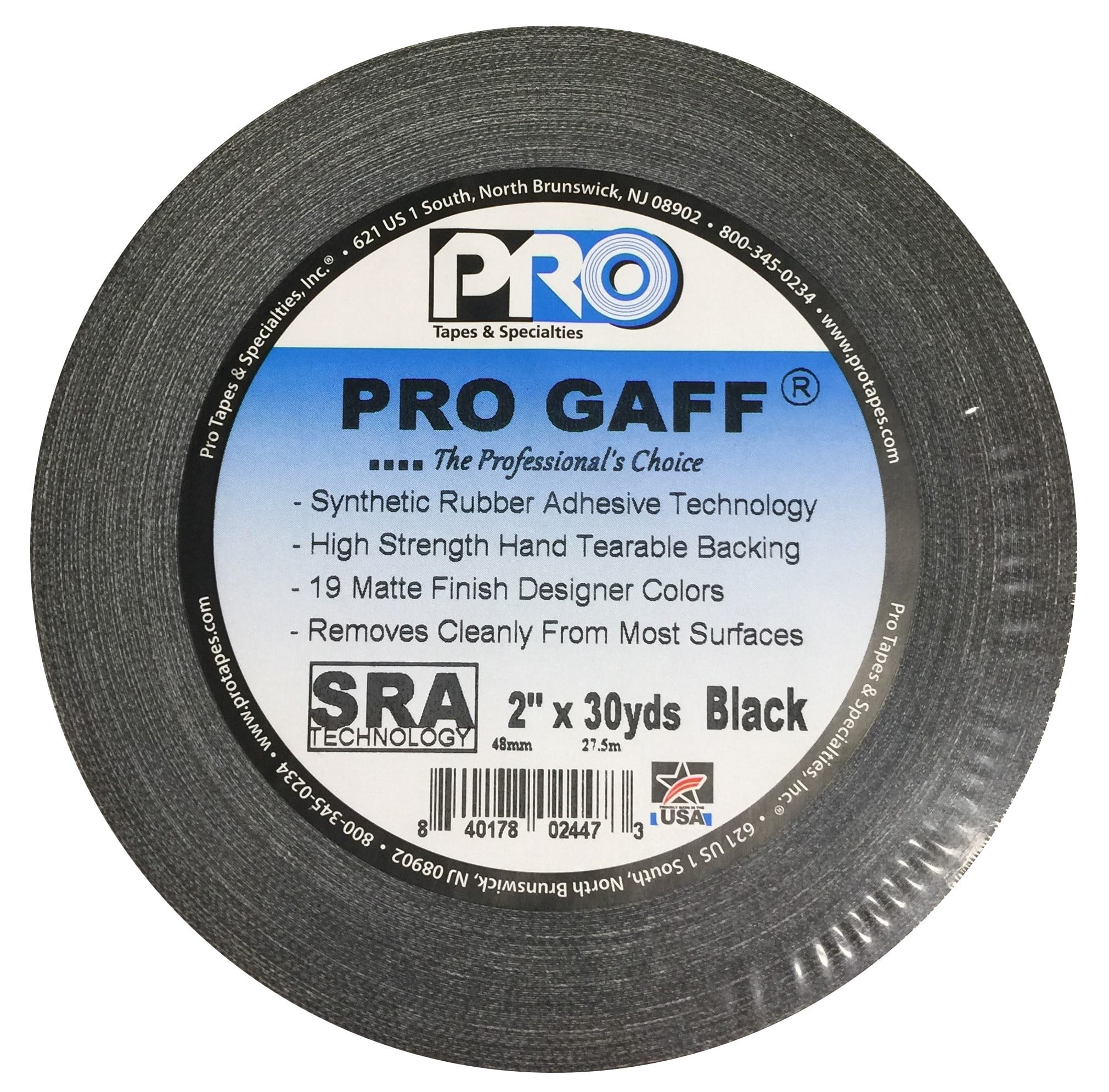 Pro Gaff Black Gaffers Tape 2 inch x 30 yard Roll