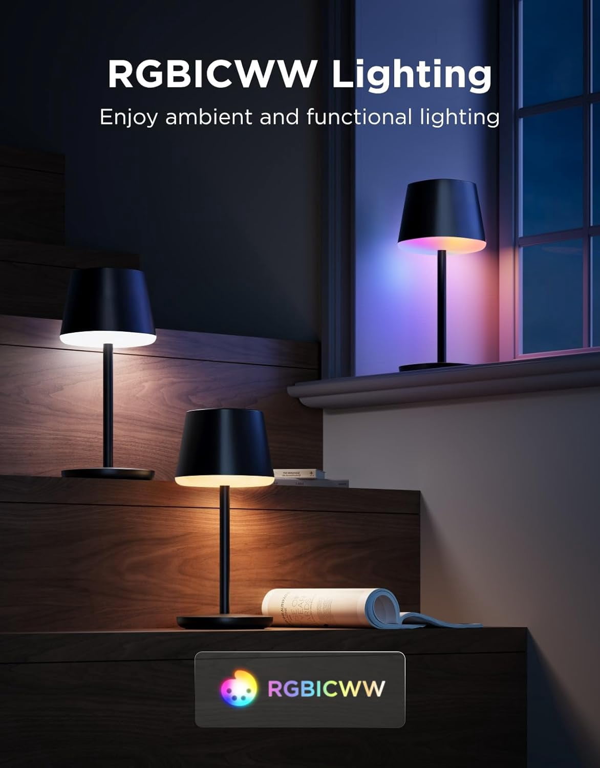 Govee Smart Cordless Table Lamp Classic, RGBIC Rechargeable Table Lamp for Bedroom, Living Room, Portable Desk Lamp Works with Matter, Alexa, LED Bedside Lamp with 72 Scenes Modes, Timer, 500lm