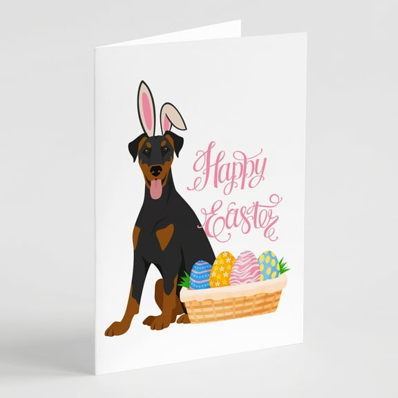 Natural Ear Black and Tan Doberman Pinscher Easter Greeting Cards and Envelopes Pack of 8 7 in x 5 in