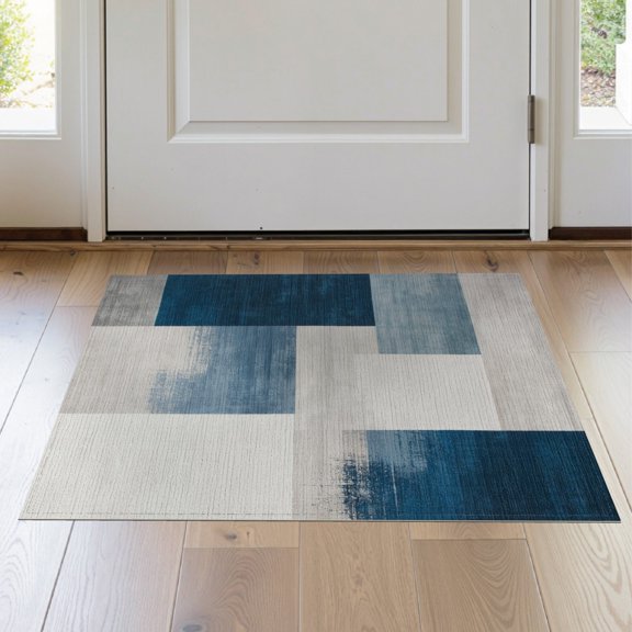 ODIKA 2'x3' Washable Accent Rug Livingroom Abstract Brushstroke Watercolor Blocks Neutral Grey for Bedroom, Nursery, RV, Pet Friendly, Bedside Mat
