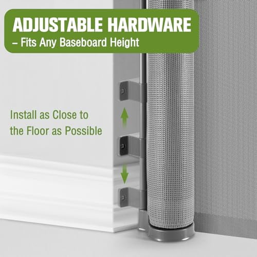Retractable Baby Gates 65" Wide Baby Gate for Stairs Retractable Dog Gate Indoor Mesh Pet Gate Outdoor Retractable Gate Stair Gates for Kids or Pets Child Gate Dog Gates for Doorways, Decks, Gray