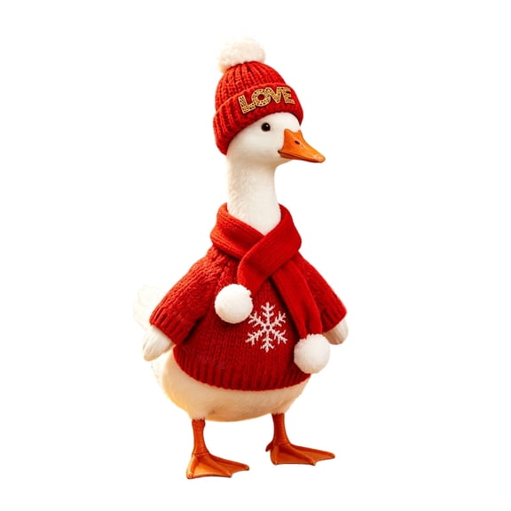 7Inch Desk Goose Outfits, Mini Desktop Goose Clothes Accessories Set for Goose Statue, Knitted Sweater with Hat for Christmas Holiday and Small Animal Decor