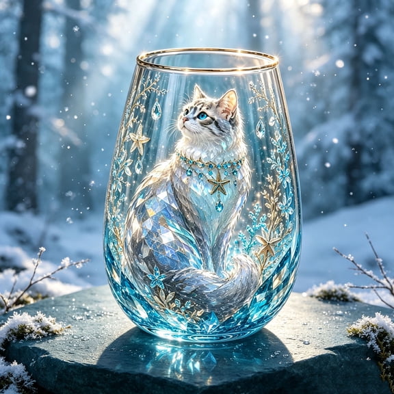 Liamobondopolis Crystal Cat Glass Tea Cup Safe Colorful Gemstone Cat Floral Design Drinking Glass for Water Juice Cocktails Dishwasher Friendly Gift for Cat Lovers
