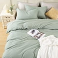 thumbnail image 4 of Green Cotton Duvet Cover Queen Size 3-Piece Set Soft Cotton Bedding Comforter, 4 of 6