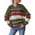 thumbnail image 2 of Striped Knit Sweater for Women Fall Winter Casual Trendy Crewneck Pullover Color Block Sweaters Y2k Tops Dark Green S, 2 of 9