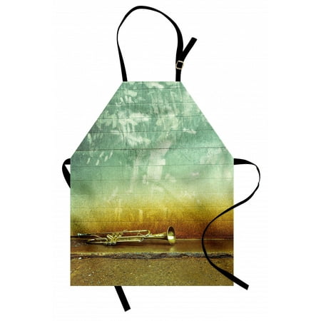

Jazz Music Apron Old Worn Trumpet Stands Alone Against a Grungy Wall Outside of Jazz Club Unisex Kitchen Bib Apron with Adjustable Neck for Cooking Baking Gardening Teal Beige Mustard by Ambesonne