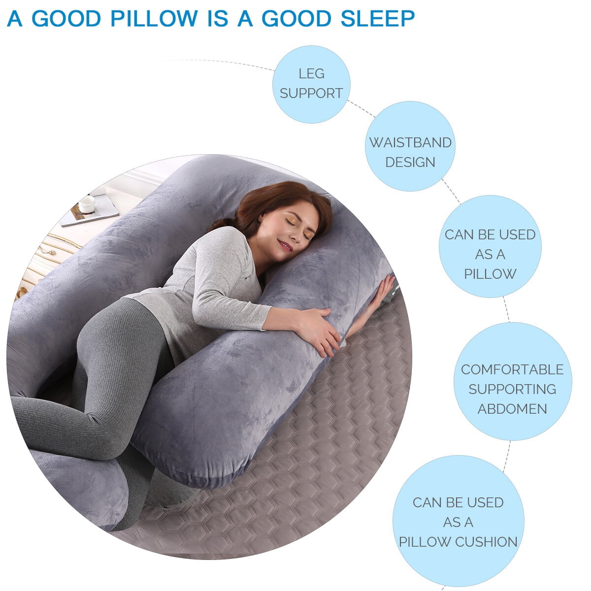 TOPCHANCES Pregnancy Pillow, J Shaped Full Body Soft Maternity Pillow with Removable Velvet Cover, 27*57inch, Dark Gray