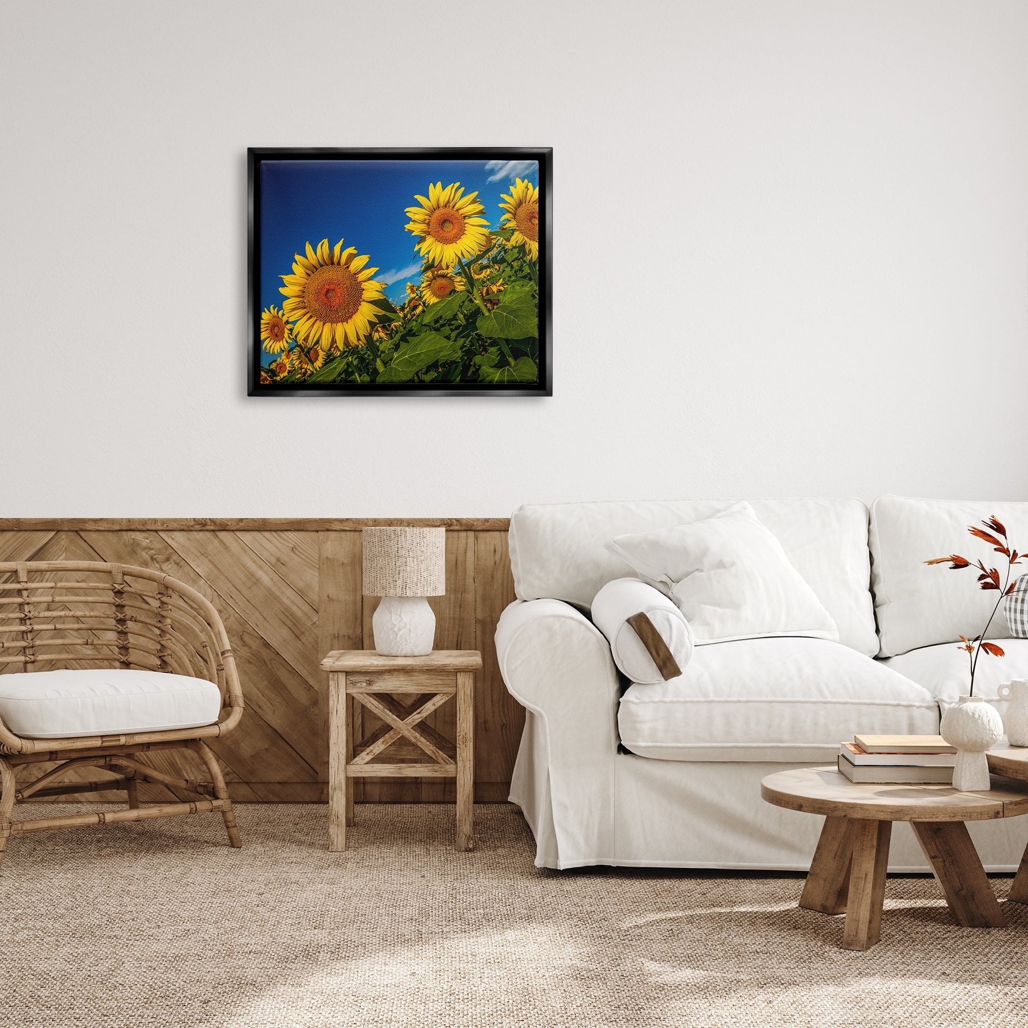 Stupell Industries Gorgeous Sunflower Field Summery Blue Clouds Sky Photograph Jet Black Floating Framed Canvas Print Wall Art, Design by Steve Smith