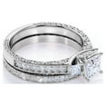 thumbnail image 4 of JeenMata Princess Cut Diamond - Pave - Three Stone Ring - Victorian Style - Vintage Wedding Ring Set in 10K White Gold, 4 of 6