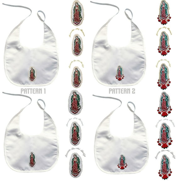 Baby Christening Baptism White Bibs Gold Silver Embroidery Virgen de Guadalupe