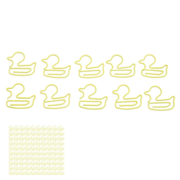 100Pcs Paper Clips Yellow Duck Shape Lightweight Portable Electroplating Process Metal Paperclip Office Clips
