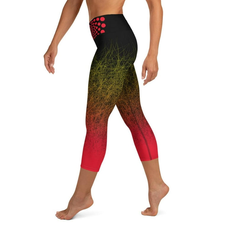 Red Core High Waisted Capri Leggings for Women Butt Lift Yoga