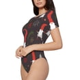 thumbnail image 2 of KLL Women 's Crew Neck Bodysuit Jumpsuits Cute Christmas Gnomes Print Short onesies Stretch T Shirts, 2 of 7