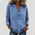 thumbnail image 2 of CIENVNSTG Women's Ruffled Collar Blouses Dressy Boho Casual Ruffle V Neck Long Sleeve Dress Shirt Loose Fit Tops Blue S, 2 of 6