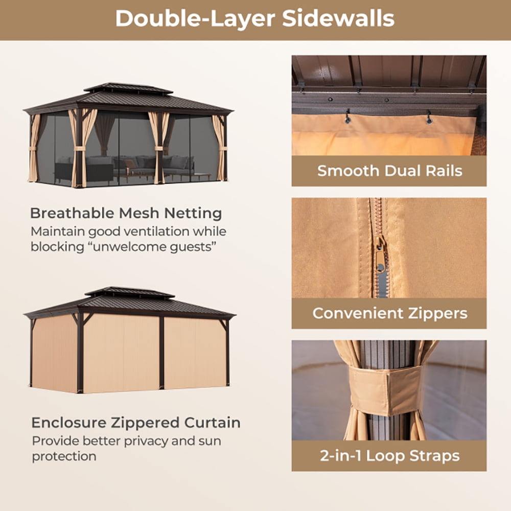 Aimee Lii 12' x 20' Double-Roof Hardtop Gazebo with Galvanized Steel Roof, Canopy Gazebo for Party BBQ Events, Coffee